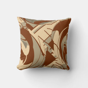 Brown Beige Tan Mediterranean Lush Leaves Motif Throw Pillow