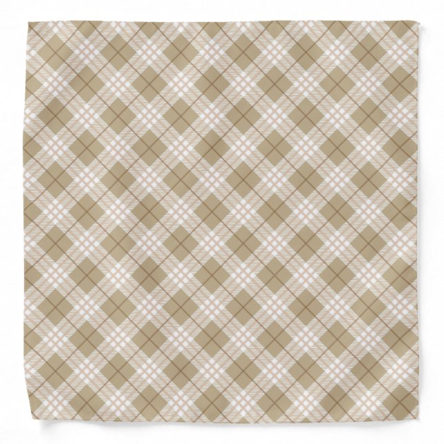 Brown Beige Tan Tartan Buffalo Plaid Dog  Bandana (Front)