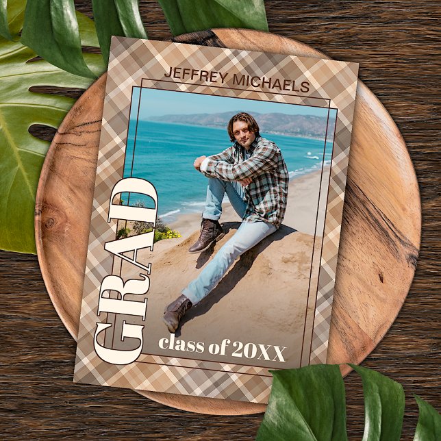 Brown Beige Tartan Plaid Graduation Announcement (Creator Uploaded)