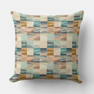 BROWN BEIGE TEAL GREEN GEOMETRIC SHAPES THROW PILLOW