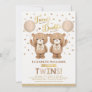 Brown Beige Teddy Bear Balloon Twin Baby Shower Invitation