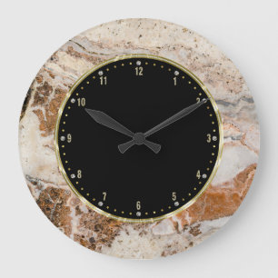 Brown & Beige Texture Print Large Clock