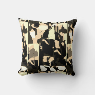 Brown Beige White Black Yellow Modern Art Print Throw Pillow
