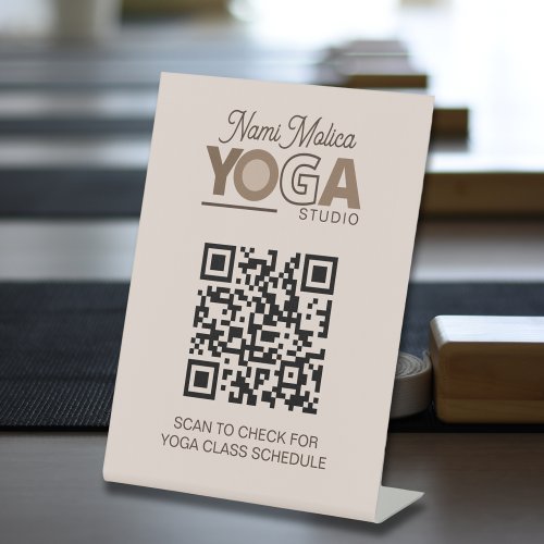 Brown Beige Yoga Studio Class Schedule QR Code Pedestal Sign