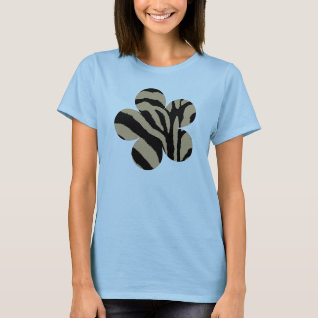 Brown & Beige Zebra Print Flower T-Shirt (Front)