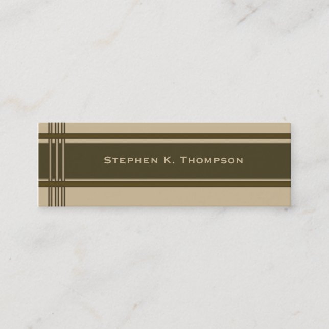 Brown Biege Professional Stripes Block Mini Business Card (Front)
