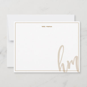 Brown Big Monogram Couple Initials Wedding Simple Note Card