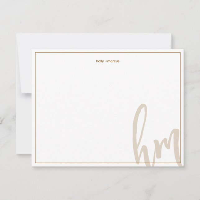 Brown Big Monogram Couple Initials Wedding Simple Note Card (Front)
