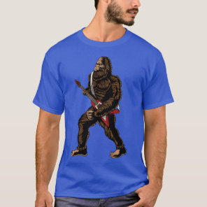 Brown Bigfoot Red Guitar Sasquatch Monster Yeti Si T-Shirt