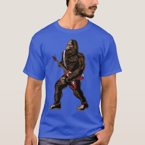 Brown Bigfoot Red Guitar Sasquatch Monster Yeti Si T_Shirt