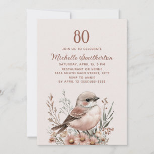 Brown Bird 80th Birthday Invitation