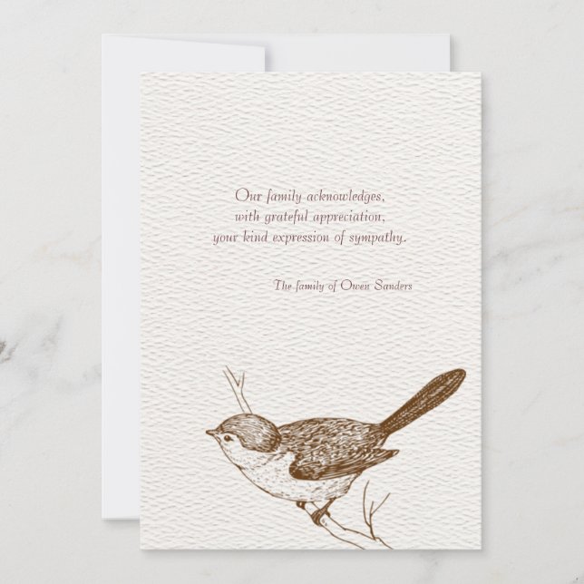 Brown Bird Bereavement Thank You Notes (Front)