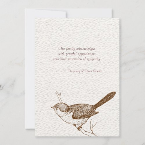 Brown Bird Bereavement Thank You Notes