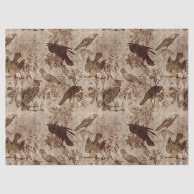 Brown Birds and Branches Decoupage Tissue Paper (Front)