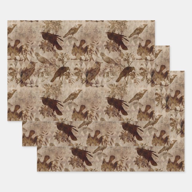 Brown Birds and Branches Wrapping Paper Sheets (Set)