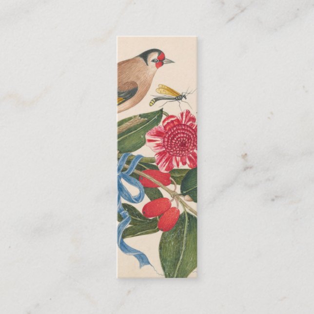 Brown birds, carnations and butterflies bookmark mini business card (Front)