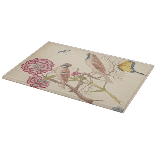 Brown birds with carnations and butterflies cutting board