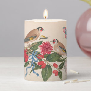 Brown birds with flowers and butterfly pillar candle
