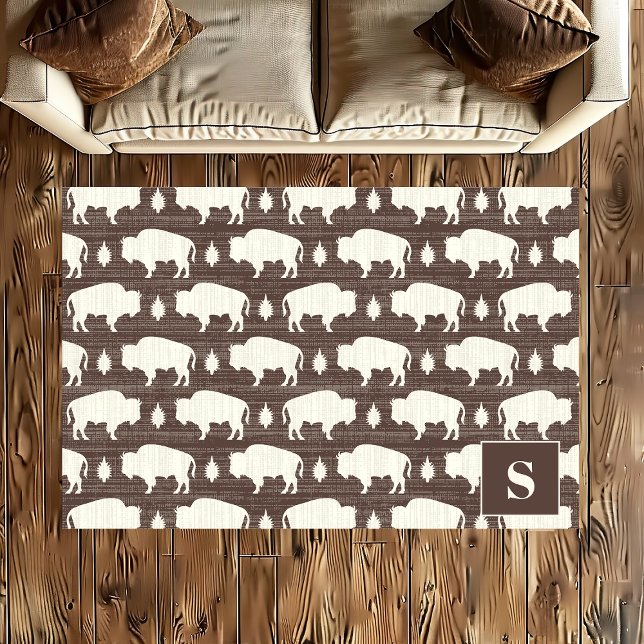 Brown Bison Pattern Boho Monogram Rug (Creator Uploaded)