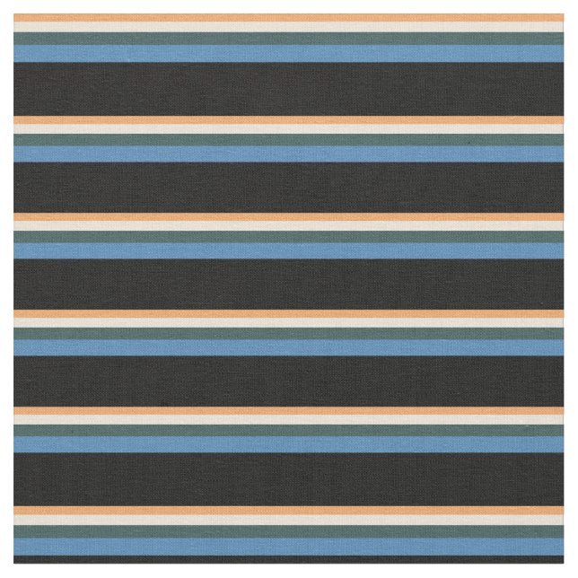 Brown, Bisque, Dark Slate Gray, Blue & Black Fabric (Close Up)