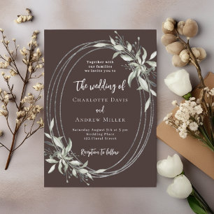 Brown bistre greenery wedding invitation