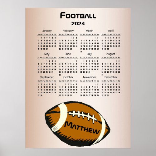 Brown Black 2024 Football Sports Calendar Poster
