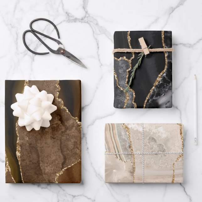 brown black and beige agate wrapping paper sheets (Front)