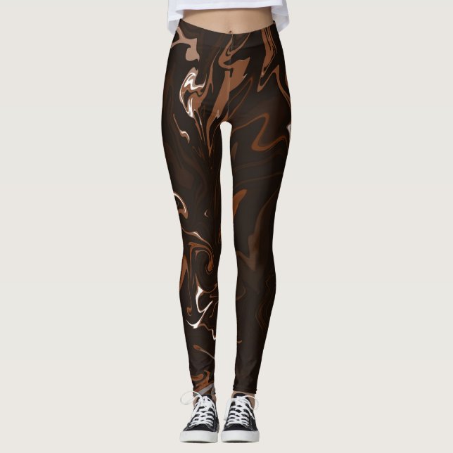 Brown, Black and Gray Swirls Leggings (Front)