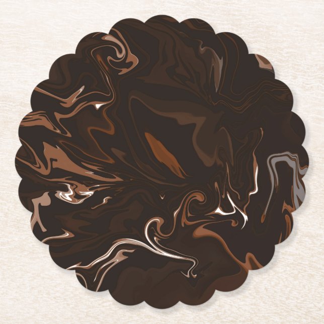 Brown, Black and Gray Swirls Paper Coaster (Front)