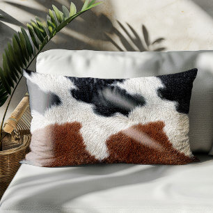 Brown black and white cowhide texture throw pillow