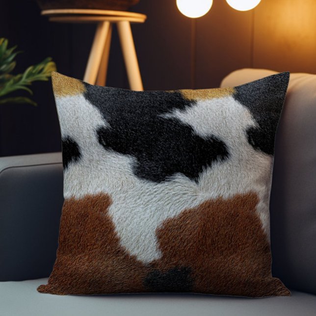 Brown black and white cowhide texture throw pillow (Creator Uploaded)
