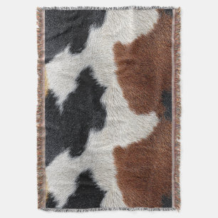 Brown black and white cowhide texture throw pillow blanket