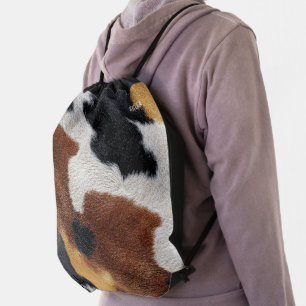 Brown black and white cowhide texture throw pillow drawstring bag