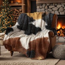 Brown black and white cowhide texture throw pillow