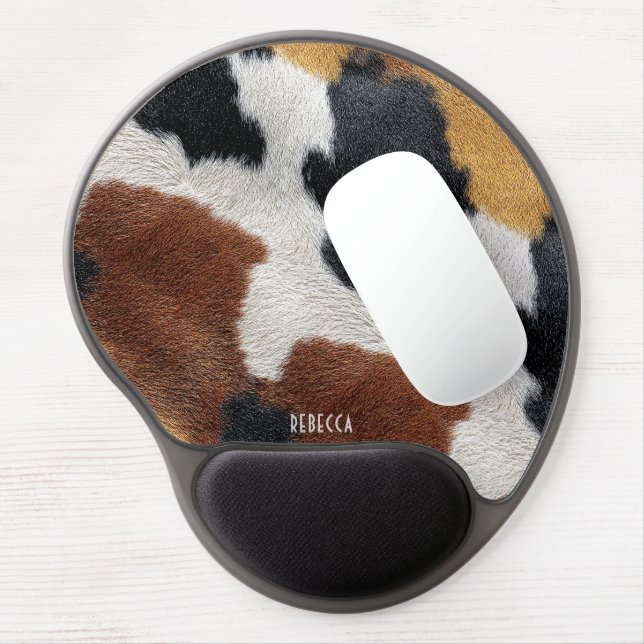 Brown black and white cowhide texture throw pillow gel mouse pad (Left Side)