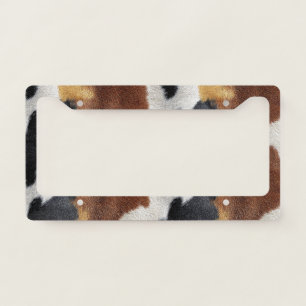 Brown black and white cowhide texture throw pillow license plate frame