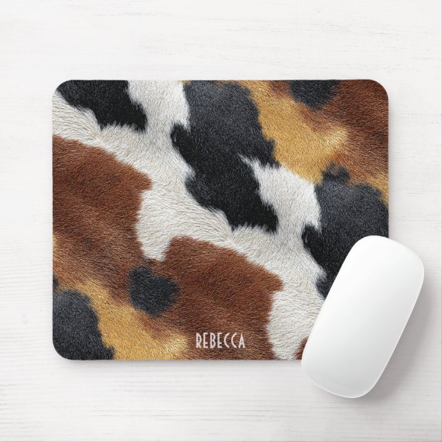 Brown black and white cowhide texture throw pillow mouse pad (With Mouse)