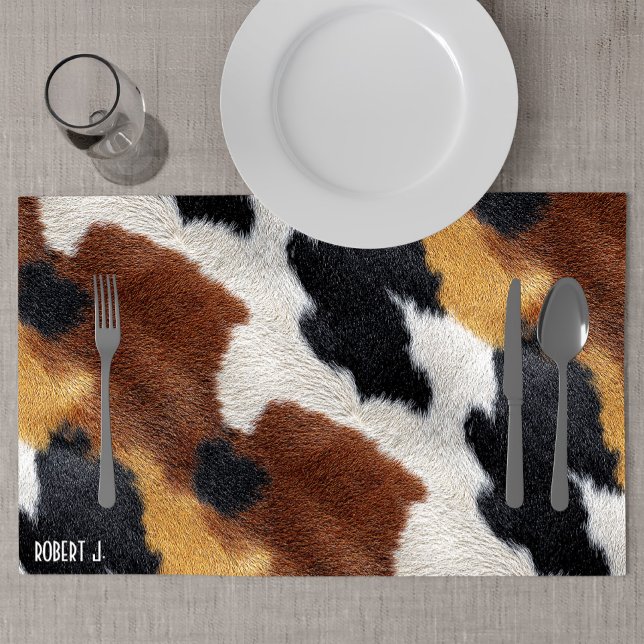 Brown black and white cowhide texture throw pillow placemat (Creator Uploaded)