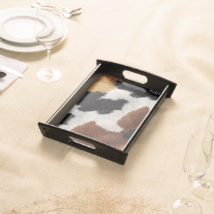 Brown black and white cowhide texture throw pillow serving tray