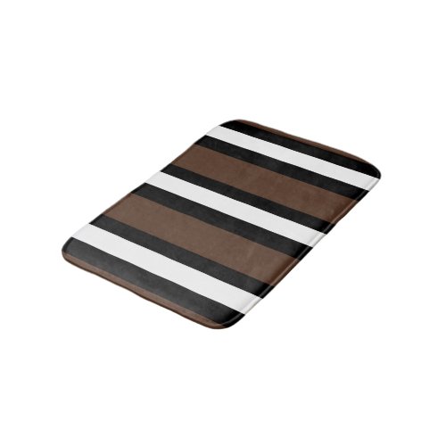 Brown black and white stripes  bath mat