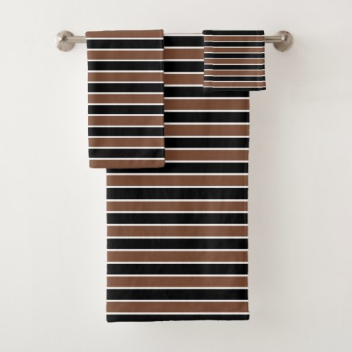 Brown Black and White Stripes Bath Towel Set