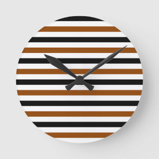 Brown Black and white stripes design Round Clock