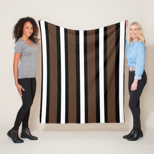 Brown black and white stripes  fleece blanket