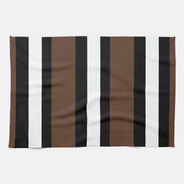 Brown, black and white stripes  kitchen towel (Horizontal)