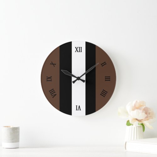 Brown black and white stripes large clock