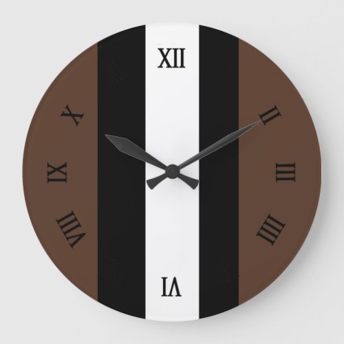 Brown black and white stripes  large clock