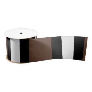 Brown, black and white stripes satin ribbon