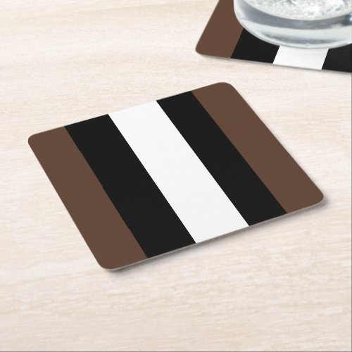 Brown black and white stripes  square paper coaster