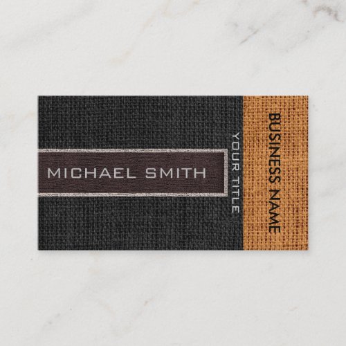 Brown  Black Burlap Linen Rustic Jute Business Card