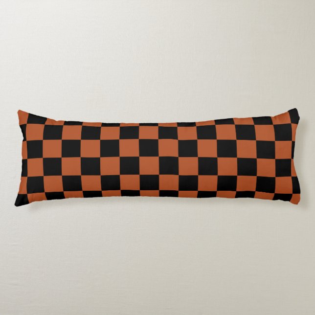 Brown Black Checkered Check Pattern Body Pillow (Front)